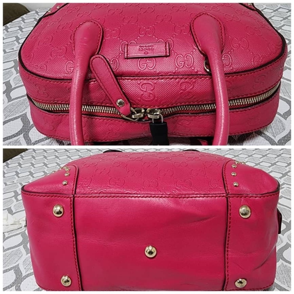Authentic GUCCI Bright Diamante Textured Leather Top Handle Bag Pink - Picture 6 of 16